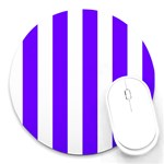 Vertical Stripes - White and Indigo Violet Round Mousepad