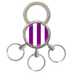 Vertical Stripes - White and Purple Violet 3-Ring Key Chain