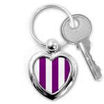 Vertical Stripes - White and Purple Violet Key Chain (Heart)