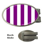 Vertical Stripes - White and Purple Violet Money Clip (Oval)