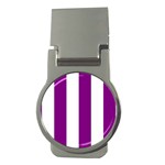 Vertical Stripes - White and Purple Violet Money Clip (Round)