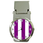 Vertical Stripes - White and Purple Violet Money Clip Watch