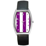 Vertical Stripes - White and Purple Violet Barrel Style Metal Watch