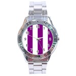 Vertical Stripes - White and Purple Violet Stainless Steel Analogue Watch