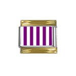 Vertical Stripes - White and Purple Violet Gold Trim Italian Charm (9mm)
