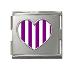 Vertical Stripes - White and Purple Violet Mega Link Heart Italian Charm (18mm)