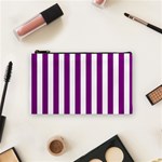 Vertical Stripes - White and Purple Violet Cosmetic Bag (S)