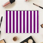 Vertical Stripes - White and Purple Violet Cosmetic Bag (L)
