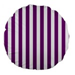 Vertical Stripes - White and Purple Violet Large 18  Premium Round Cushion