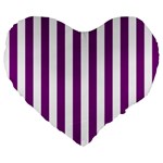 Vertical Stripes - White and Purple Violet Large 19  Premium Heart Shape Cushion