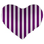 Vertical Stripes - White and Purple Violet Large 19  Premium Flano Heart Shape Cushion