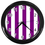 Vertical Stripes - White and Purple Violet Wall Clock (Black)