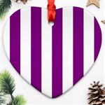 Vertical Stripes - White and Purple Violet Heart Ornament (Two Sides)