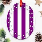Vertical Stripes - White and Purple Violet Ornament (Bell) Ornament (Oval Filigree)