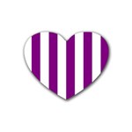 Vertical Stripes - White and Purple Violet Rubber Coaster (Heart)