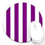 Vertical Stripes - White and Purple Violet Round Mousepad