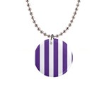 Vertical Stripes - White and Dark Lavender Violet 1  Button Necklace
