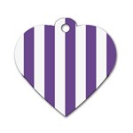 Vertical Stripes - White and Dark Lavender Violet Dog Tag Heart (Two Sides)