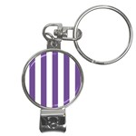 Vertical Stripes - White and Dark Lavender Violet Nail Clippers Key Chain