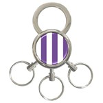 Vertical Stripes - White and Dark Lavender Violet 3-Ring Key Chain