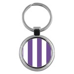 Vertical Stripes - White and Dark Lavender Violet Key Chain (Round)