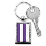 Vertical Stripes - White and Dark Lavender Violet Key Chain (Rectangle)