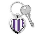 Vertical Stripes - White and Dark Lavender Violet Key Chain (Heart)