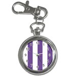 Vertical Stripes - White and Dark Lavender Violet Key Chain Watch