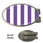 Vertical Stripes - White and Dark Lavender Violet Money Clip (Oval)