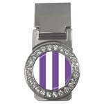 Vertical Stripes - White and Dark Lavender Violet Money Clip (CZ)
