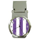 Vertical Stripes - White and Dark Lavender Violet Money Clip Watch