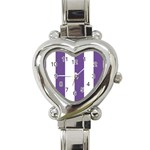 Vertical Stripes - White and Dark Lavender Violet Heart Italian Charm Watch