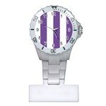 Vertical Stripes - White and Dark Lavender Violet Nurses Watch