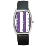 Vertical Stripes - White and Dark Lavender Violet Barrel Style Metal Watch