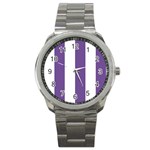 Vertical Stripes - White and Dark Lavender Violet Sport Metal Watch