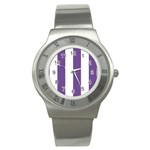 Vertical Stripes - White and Dark Lavender Violet Stainless Steel Watch