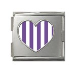 Vertical Stripes - White and Dark Lavender Violet Mega Link Heart Italian Charm (18mm)