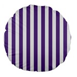 Vertical Stripes - White and Dark Lavender Violet Large 18  Premium Round Cushion