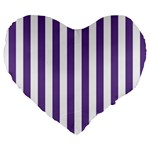 Vertical Stripes - White and Dark Lavender Violet Large 19  Premium Heart Shape Cushion