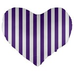 Vertical Stripes - White and Dark Lavender Violet Large 19  Premium Flano Heart Shape Cushion
