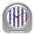 Vertical Stripes - White and Dark Lavender Violet Desk Alarm Clock