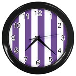 Vertical Stripes - White and Dark Lavender Violet Wall Clock (Black)