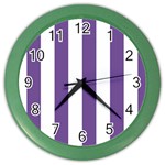 Vertical Stripes - White and Dark Lavender Violet Color Wall Clock