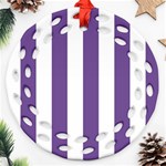 Vertical Stripes - White and Dark Lavender Violet Round Filigree Ornament (Two Sides)