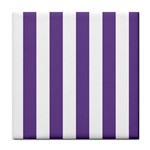 Vertical Stripes - White and Dark Lavender Violet Tile Coaster