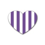 Vertical Stripes - White and Dark Lavender Violet Rubber Coaster (Heart)