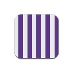 Vertical Stripes - White and Dark Lavender Violet Rubber Coaster (Square)