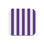Vertical Stripes - White and Dark Lavender Violet Rubber Square Coaster (4 pack)