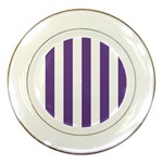 Vertical Stripes - White and Dark Lavender Violet Porcelain Plate