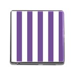 Vertical Stripes - White and Dark Lavender Violet Memory Card Reader (Square)